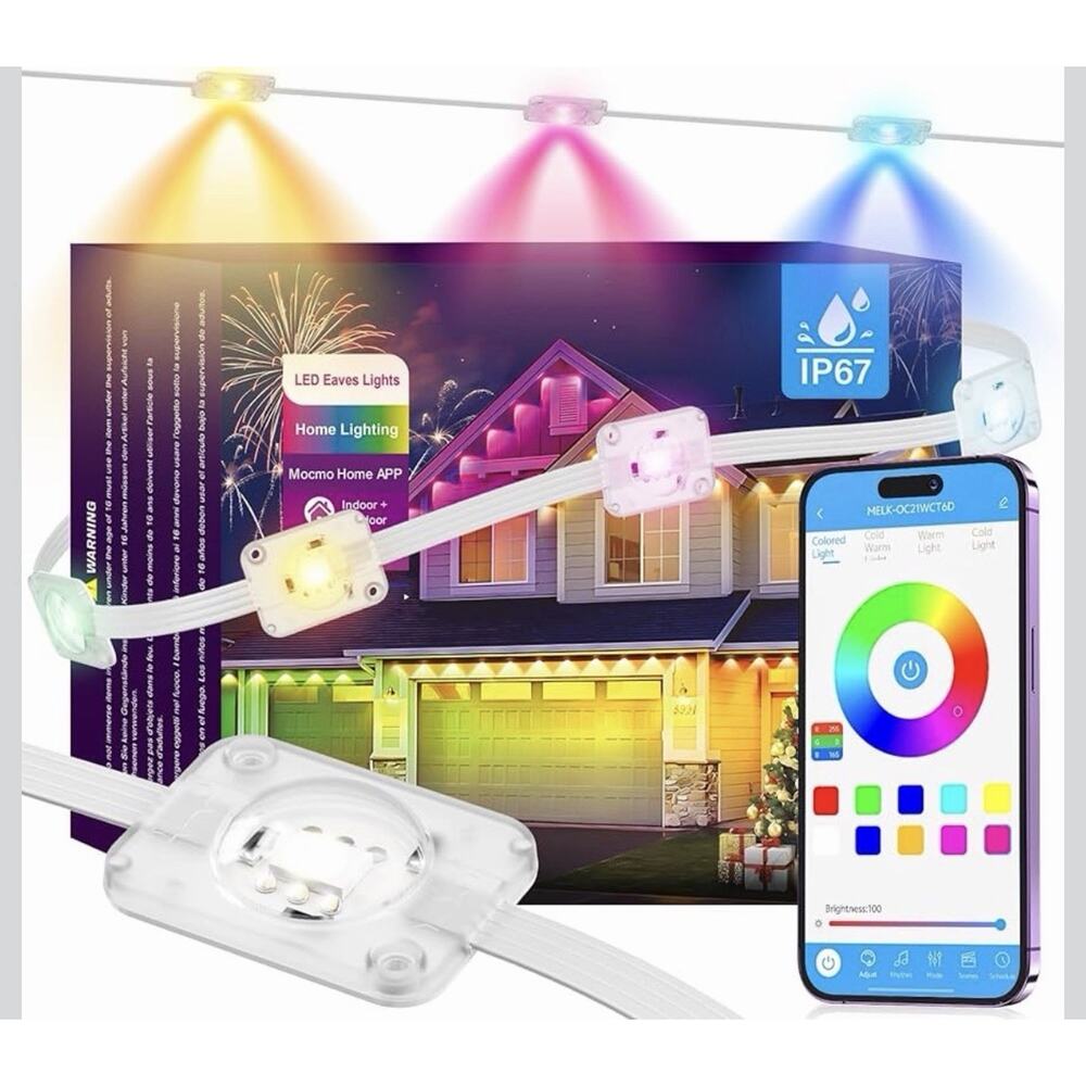 Permanent Outdoor Smart LED String Lights RGB, IP67 Waterproof, 50FT